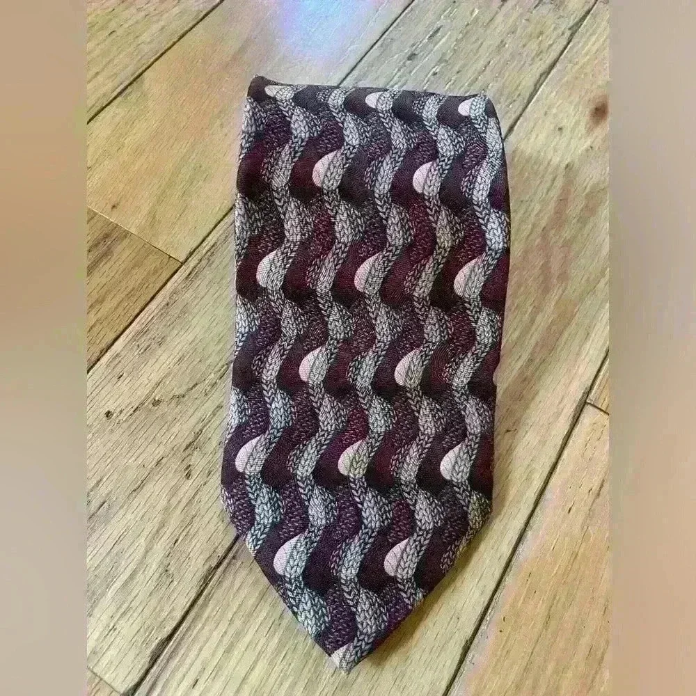 Ermenegildo Zegna Men's Silk Necktie Purple/Tan Abstract Geometric Made In Italy